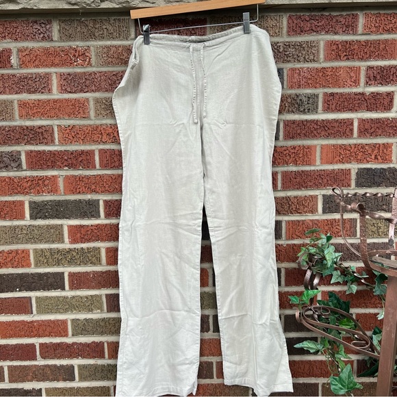 Derek Heart Tan Linen Back Floral Embroidered Straight Leg Pants - Picture 2 of 5